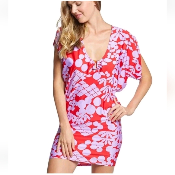 Trina Turk Bali Blossom Floral Swim Suit Cover Up Tunic Dress - Picture 1 of 5